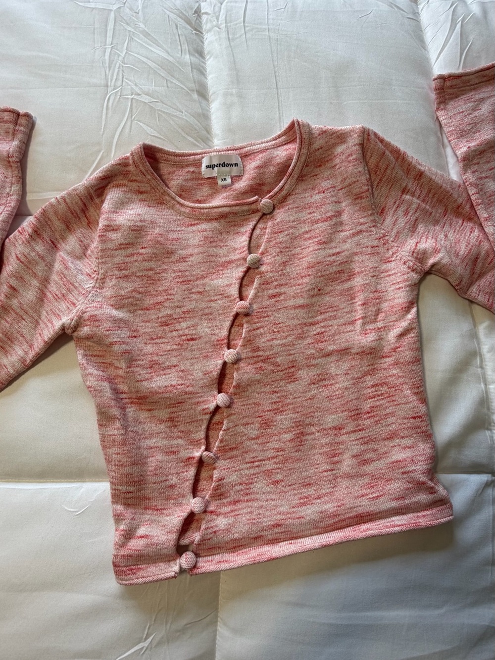 REVOLVE SUPERDOWN Pink Marled Asymmetrical Button-Front Sweater